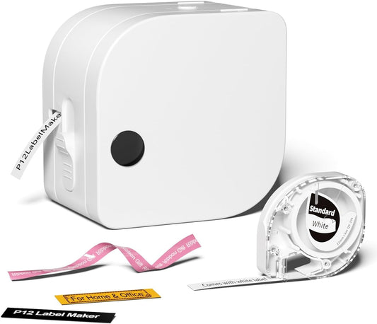 Phomemo P12 ¨¦tiqueteuse Bluetooth, Mini ¨¦tiqueteuse Bluetooth autocollante compatible avec iOS et Android Phone, imprimante d'¨¦tiquettes pour la maison et le bureau, blanc