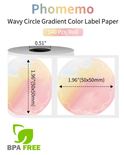 Phomemo Wavy Circle Label Compatible with M110/M110S/M120/M200/M220, Thermal Round Rainbow Gradient Sticker Label, 1.96'' x 1.96''£¨50x50 mm£©, Orange