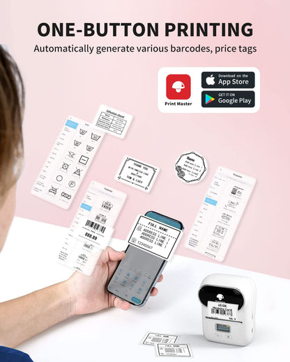 Label Maker Machine with Tape, Bluetooth Label Maker for Small Business, Retail, Mailing, Barcode, Clothing, Jerwerly, Thermal Label Printer Compatible with iOS Android System, with 1 Roll Label