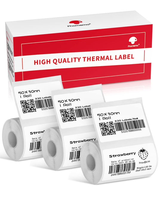 690 pcs Phomemo Thermal Sticker Label Paper, Multi-Purpose Self-Adhesive Tag for M110, M220, M120, M200, M221 Label Maker Machine, Phomemo Original Labels 1.96'' x1.18'' (50x30mm), Black on White
