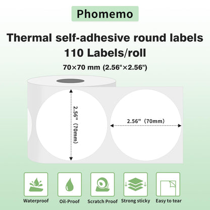 Phomemo ¨¦tiquette Ronde M220 ¨¦tiquette thermique Autocollantes Ronde,2,75''x2,75'' (70x70mm), Compatible avec l'¨¦tiqueteuses Phomemo M200 M220 M221,110 ¨¦tiquettes/rouleau,¨¦tiquette Ronde