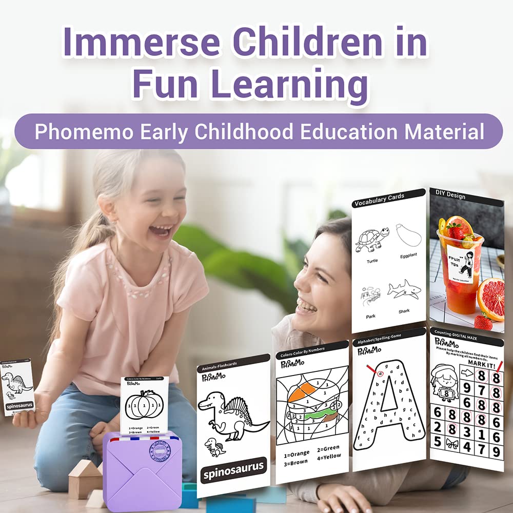 M02S Mini Foto?raf Yaz?c? Seti Kablosuz Bluetooth 300dpi Ta??nabilir HD Bask? ?arj Edilebilir Pil ile, G¨¹nl¨¹k Organizasyon Foto?raflar? i?in Uygun, Phomemo iPhone ve Android ile uyumlu, Mor