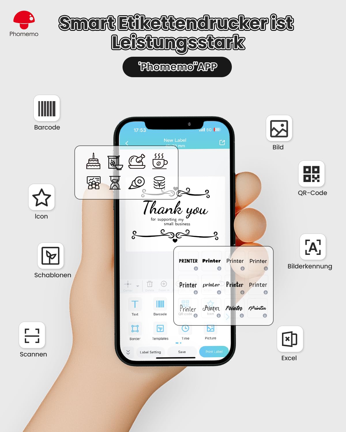 Phomemo M220 Impresora Térmica de Etiquetas,Etiquetas de Dirección Bluetooth para Códigos de Barras,Hogar y Oficina, Etiquetado Escolar,Etiquetadora para Android e iOS,3 Etiquetas y 1 Storage Box Case