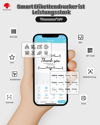Phomemo M220 Impresora Térmica de Etiquetas,Etiquetas de Dirección Bluetooth para Códigos de Barras,Hogar y Oficina, Etiquetado Escolar,Etiquetadora para Android e iOS,3 Etiquetas y 1 Storage Box Case