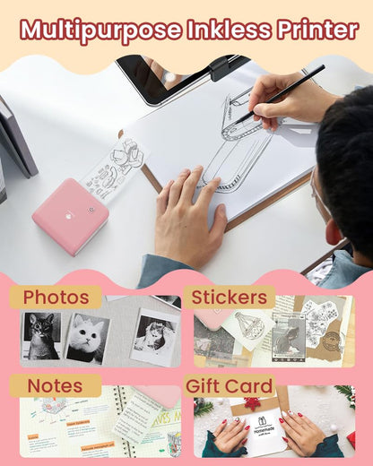 Phomemo Sticker Printer- M02 Pro 300dpi Mini Printer Pocket Phone Printer Mini Photo Printer Thermal Printer for Study Notes, Organization, Art Creation, Gift, Pink