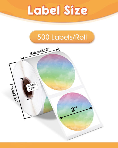 Phomemo 2'' Wavy Thermal Labels, Self-Adhesive Flower Sticker Label, Circular Direct Thermal Label for Thanks Card, Logo, Name, Price, Address, QR Code, 500 Labels, Multicolor Gradient