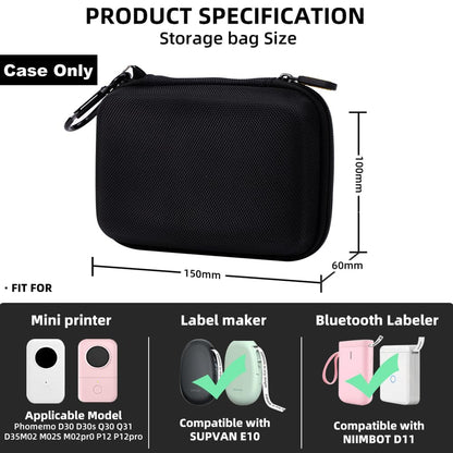Phomemo D30 D35 Label Maker Case, Storage Bag Compatible with NELKO P21/NIIMBOT D11/JADENS D110/SUPVAN E10 Label Printer, Fits for Mini Labels Sticker Machine, Box Only - Black
