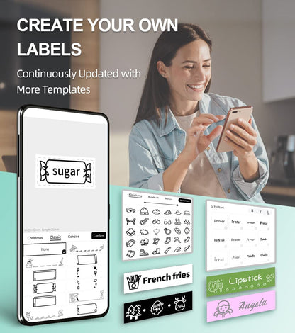 Phomemo P12 Mini Etichettatrice Bluetooth, Stampante Etichette Adesive con nastro, Label Maker che Stampa Etichette Adesive, Etichette per Stoffe e Nastri Satinati per La Casa e Cucina