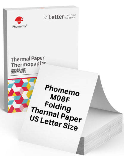 Phomemo US Letter Thermal Printer Paper,Continuous Phomemo M08F Thermal Paper,Compatible with COLORWING M08F, M832, with Brother Letter Portable Printer, MT800/MT800Q, Size 8.5'' x 11'',200 Sheets