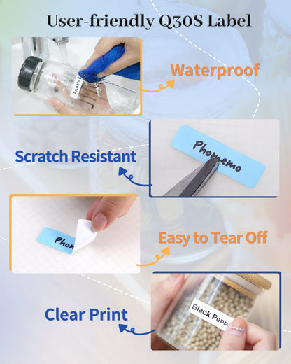 Phomemo Small Label Makers-Phomemo Q30S Mini Label Maker Machine Bluetooth Portable Label Printer Wireless, Handheld Labeler, Easy-to-use for Labelling,Compatible with iOS&Android, White
