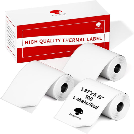 Phomemo 3 Rolls M110/M221/M220/M120/M200/M110S Thermal Paper 1.97''x3.15''(50x80mm)- Multi-Purpose Square Self-Adhesive Label, 100 Labels/Roll, Black on White