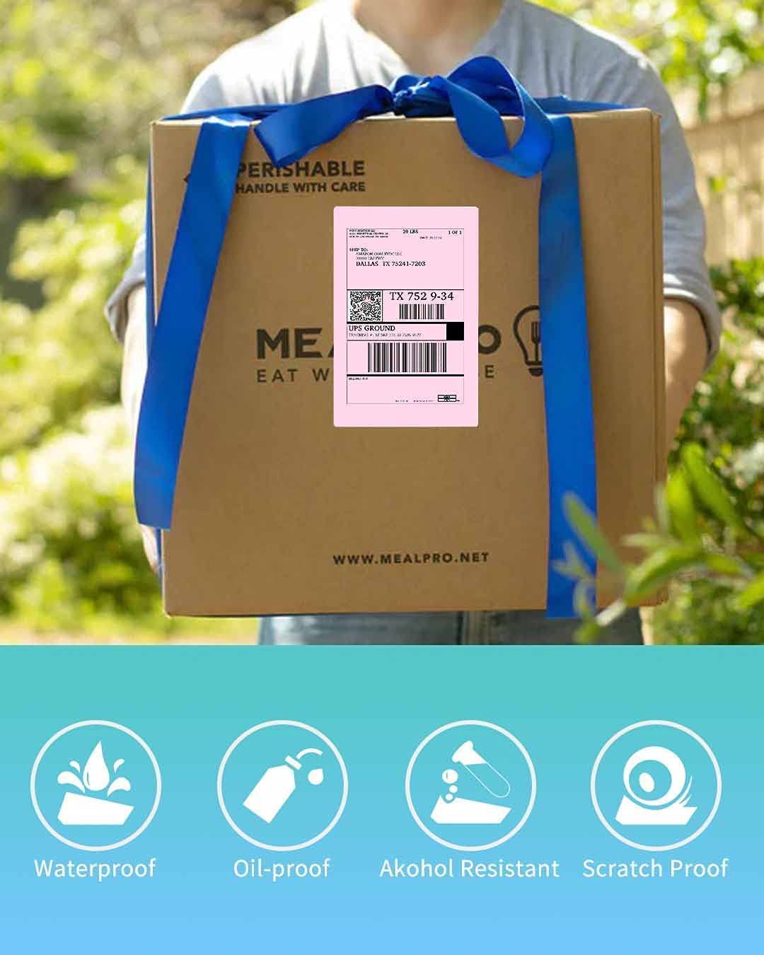 Phomemo 4 ''x 6'' Thermal Direct Shipping Etikett,500/Direkt Thermo Versandetiketten,4x6 Aufkleberpapier für Versandverpackungen Kompatibel mit ThermoEtikettendrucker, 500/Thermofaltetikett（Hellrosa）