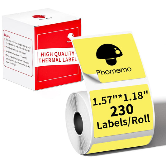 Etichette adesive per etichettatrice Phomemo M110, M120, M200, M220, M221 per stampare prezzo, nome, indirizzo, logo, codice a barre, 40 x 30 mm, colore: giallo (1 rotolo)