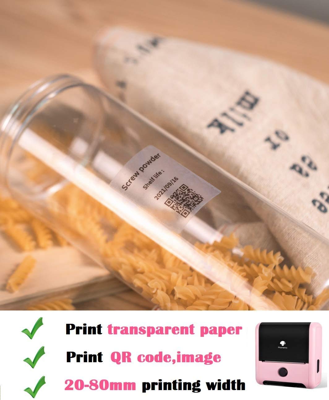 Phomemo 3 Rollen Transparentes etikett,Multifunktionales selbstklebendes transparentes Etikett, 40mm¡Á60mm, 130 Etiketten/Rolle,Kompatibel mit Phommeo M200 M110 M220 M120 M221 Etikettendrucker