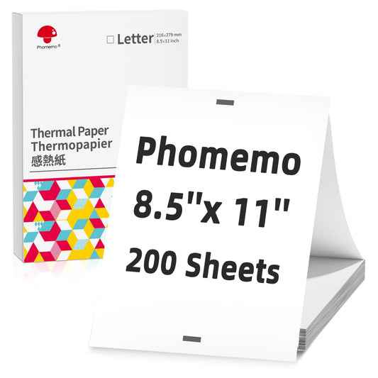 Phomemo Thermal Printer Paper 8.5 x 11 Inch, 200 Sheets US Letter Folding Thermal Paper, Compatible with M832 M08F M835 M834 M833 and Letter Portable Thermal Printer, Continuous Feeding Thermal Paper