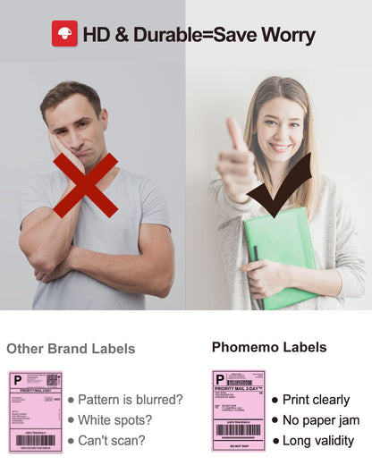 Phomemo 4x6 Pink Labels for Thermal Label Printer - 500pcs Pink Shipping Labels - Commercial Grade Thermal Printer Labels for Small Business Supplies - Water/Oilproof 4x6 Thermal Printer Paper