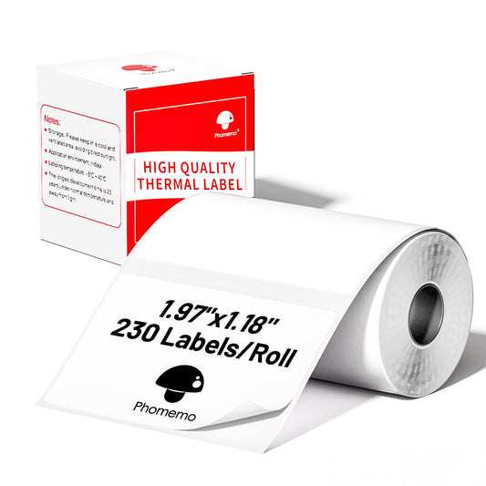 Phomemo Thermal Sticker Label for M110/M221/M220/M120/M200/M110S Label Printer,1.97''x1.18''(50x30mm), 230 Labels/Roll, Black on White