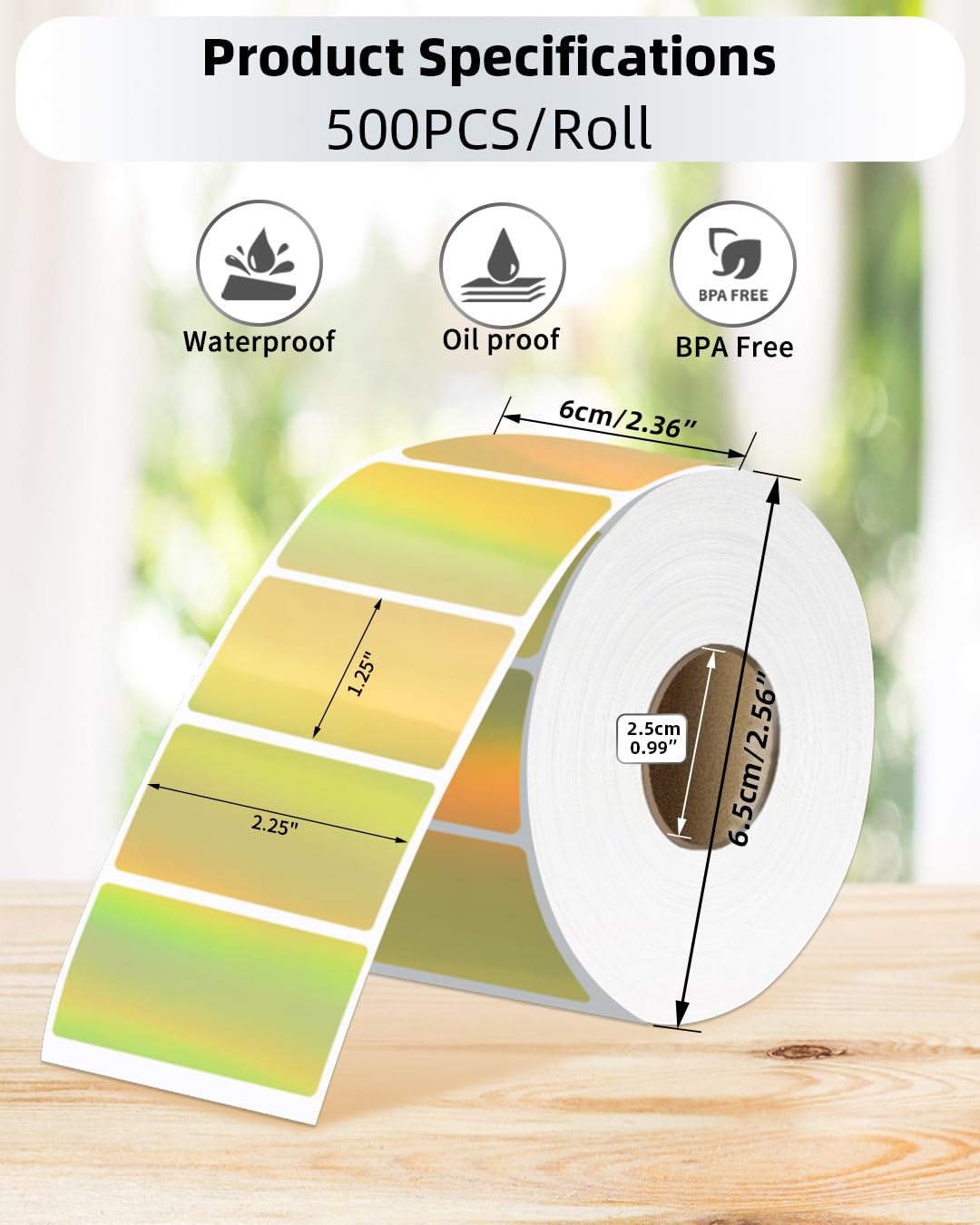 Phomemo 2.25'' * 1.25'' Holographic Gold thermische Etiketten, selbstklebendes Aufkleber-Etikett, direktes thermisches Etikett für Dankeskarte, Logo, Name, Preis, Adresse, QR-Code, 500-Etiketten