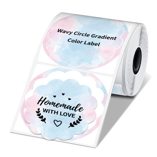 Phomemo Wavy Thermal Round Gradient Rainbow Label, Circle Label Sticker Compatible with M110/M110S/M120/M200/M220, 1.96'' x 1.96''(50x50 mm), Blue