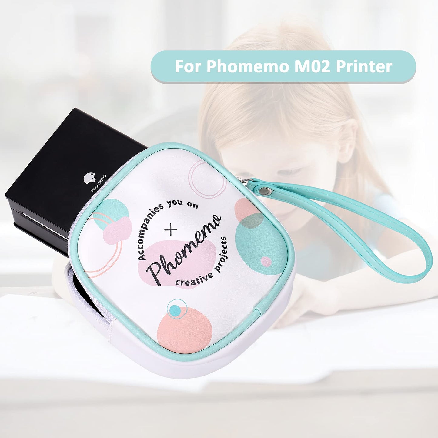 Phomemo Sac Compatible avec Les Imprimantes T02, M02, M02Pro, M02S, M02X, M02L, Les étiqueteuses D30, Q30, Q31, Q30S, Sac en Cuir PU Blanc, imperméable et Résistant aux Rayures