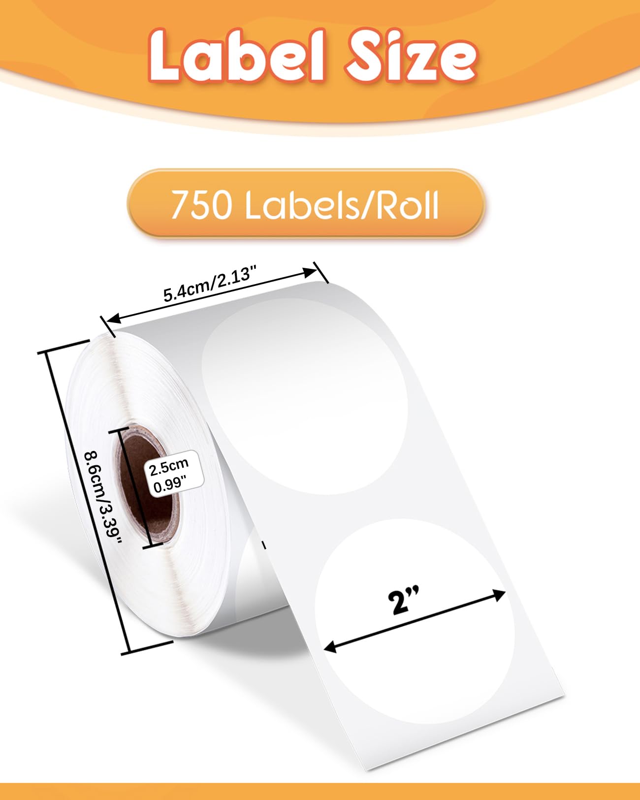 Phomemo ¨¦tiquettes thermiques rondes de 5,1 cm, ¨¦tiquettes autocollantes circulaires pour imprimante thermique directe pour carte de remerciement, design de logo, nom/prix, adresse, code QR, 750