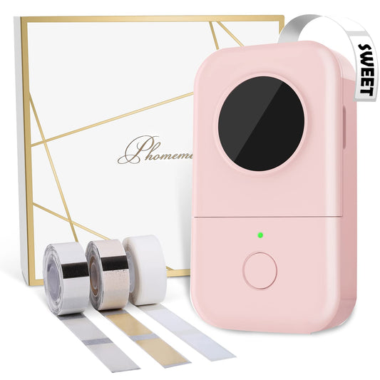 Phomemo D30 Label Maker Machine with Tape 3 Roll Adhesive Label, Bluetooth Mini Label Printer Thermal Wireless Small Labeler Machine for Home, Office Organization,Pink