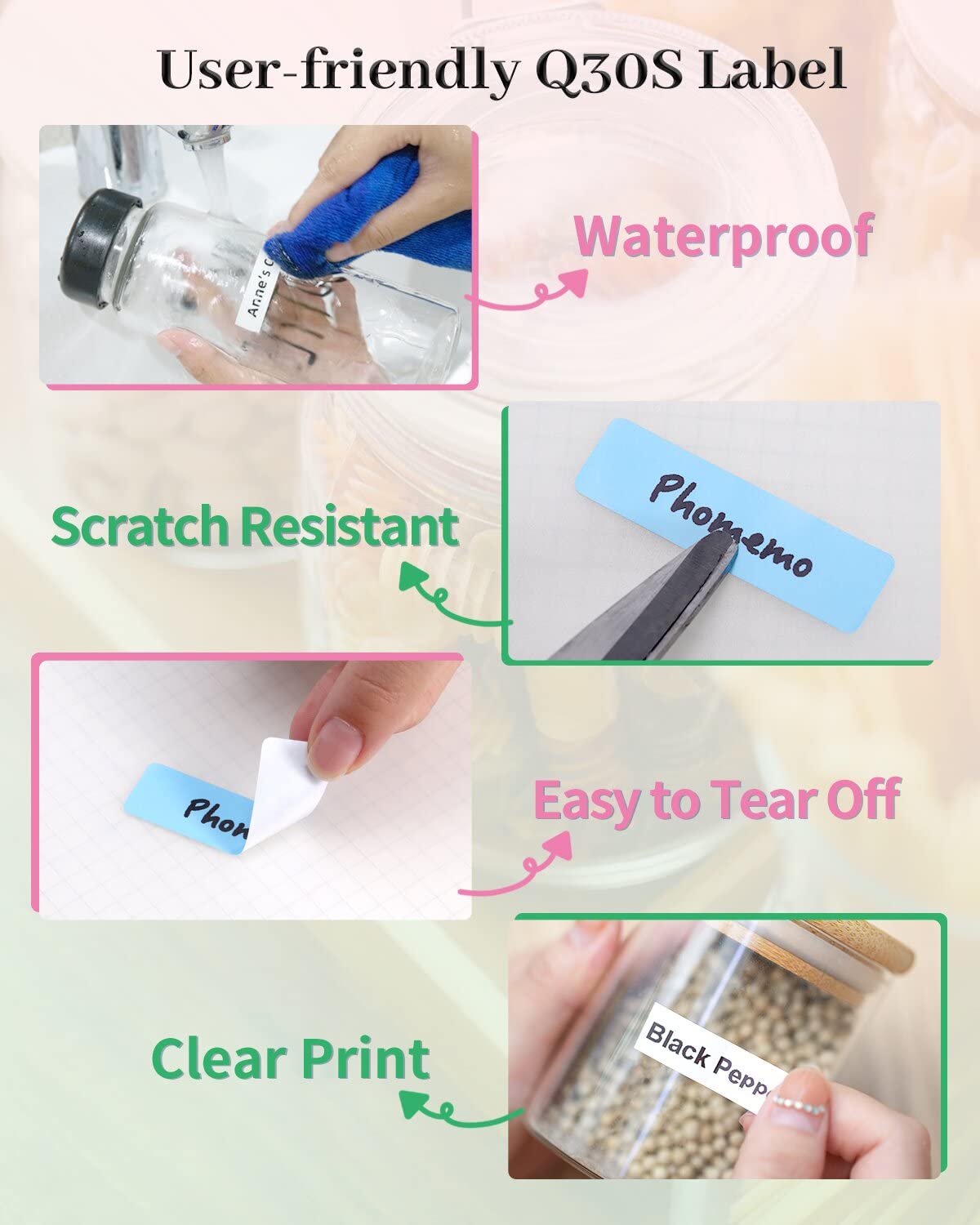 Phomemo Pink Label Maker-Phomemo Q30S Bluetooh Mini Label Maker Machine Portable Label Printer for Storage/Name/Document Label,Compatible with iOS Android, Pink