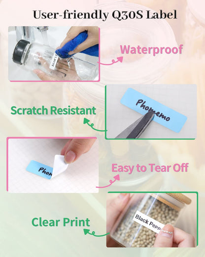 Phomemo Pink Label Maker-Phomemo Q30S Bluetooh Mini Label Maker Machine Portable Label Printer for Storage/Name/Document Label,Compatible with iOS Android, Pink
