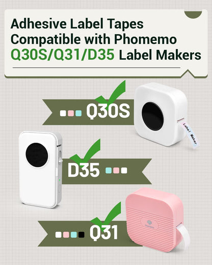 Phomemo Q30/Q31/D30 Continuous Label 1/2''*236 1/8'' (15mm*6m) White Adhesive Thermal Label, 3 Rolls, Wateproof, Oilproof, Strong Adhesion