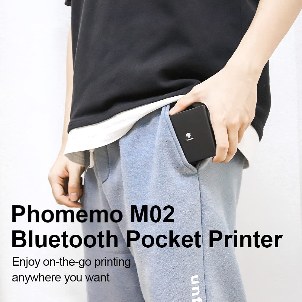 Impresora fotogr¨¢fica port¨¢til M02, Juego de 3 Rollos de Papel incluidos, Impresora t¨¦rmica de Bolsillo, peque?a Impresora de Recibos Bluetooth, Compatible con Android, iPhone y iPad para ni?os,Negro