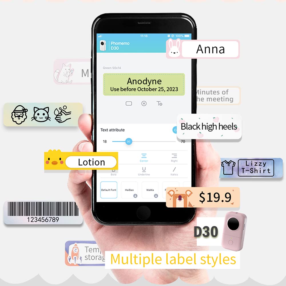 Phomemo D30 Etiket Makinesi - ??kartma Yaz?c? Termal Etiket Yaz?c?s? Bluetooth Kablosuz ??kartma Makinesi, Ad Fiyatlar?n? Tasarruf Etmek i?in Kullan?c? Dostu, iOS Android ile uyumlu, Pembe