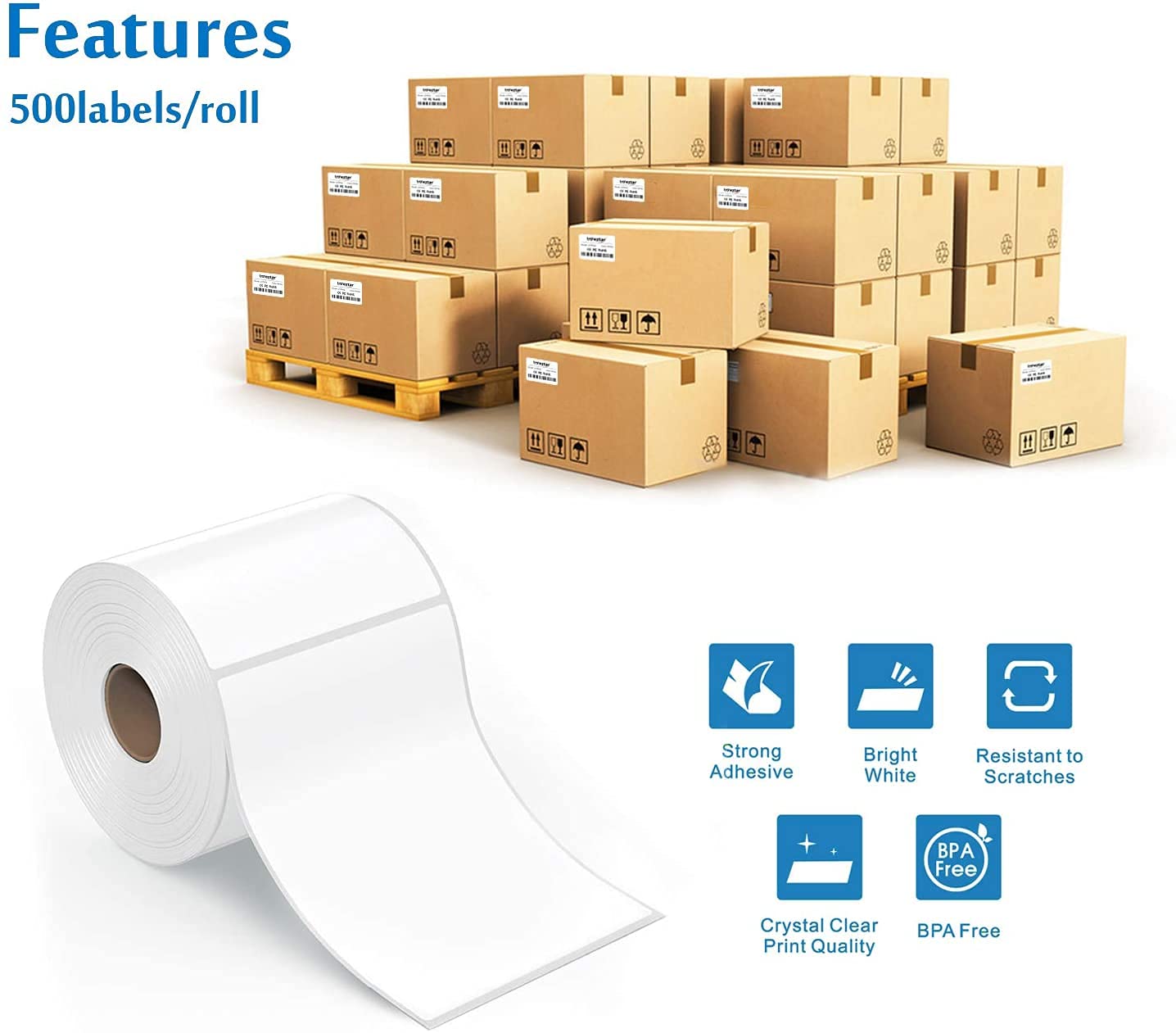 Phomemo Thermische Direct Shipping etiketten, 10,16 x 15,24 cm, zelfklevend, thermisch verzendlabelpapier, geschikt voor expresbedrijven, compatibel met desktoplabelprinters, roletiketten (500)