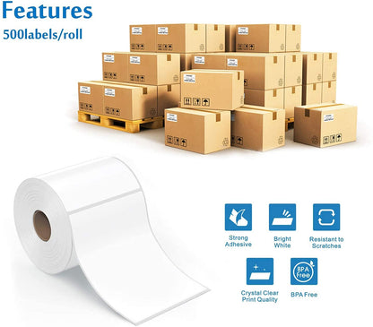 Phomemo Thermische Direct Shipping etiketten, 10,16 x 15,24 cm, zelfklevend, thermisch verzendlabelpapier, geschikt voor expresbedrijven, compatibel met desktoplabelprinters, roletiketten (500)