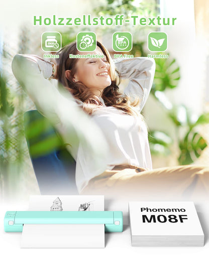 Phomemo Papel T¨¦rmico M08F A4 Compatible Con Phomemo M08F M832, Q302, M834, PJ762/PJ763MFi, MT800/MT800Q y Otras Impresoras Port¨¢tiles A4, Papel de Impresora M08F M832, 200 hojas