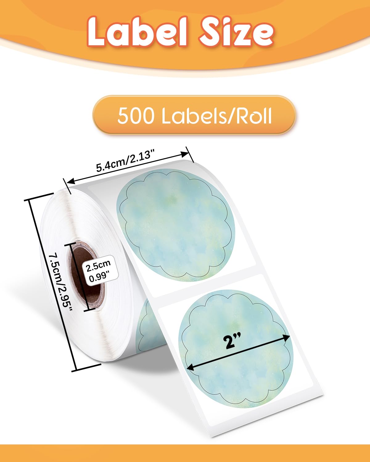 Phomemo 2'' Wavy Thermal Labels, Self-Adhesive Flower Sticker Label, Circular Direct Thermal Label for Thanks Card, Logo, Name, Price, Address, QR Code, 500 Labels, Blue-Green Gradient
