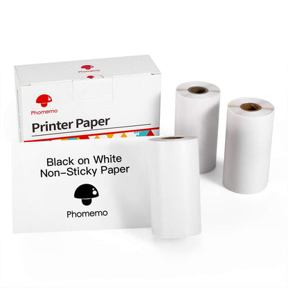 Phomemo Wit niet-klevend thermisch papier voor Phomemo T02 M02 M02PRO M02S M03 M04S M03AS M04AS, 50mm x 6.5m, 3 rollen