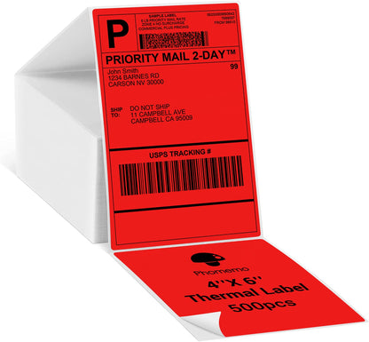 4x6 Thermopapierdruckeretikett Thermo-Direktversandetikett Pacage-Etiketten Kompatibel mit Rollo Phomemo und anderen 4 * 6-Etikettendruckern (Packung mit 500 4 '' x 6 '' F?cheretiketten), Rot