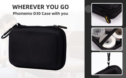 Phomemo D30 D35 Label Maker Case, Storage Bag Compatible with NELKO P21/NIIMBOT D11/JADENS D110/SUPVAN E10 Label Printer, Fits for Mini Labels Sticker Machine, Box Only - Black