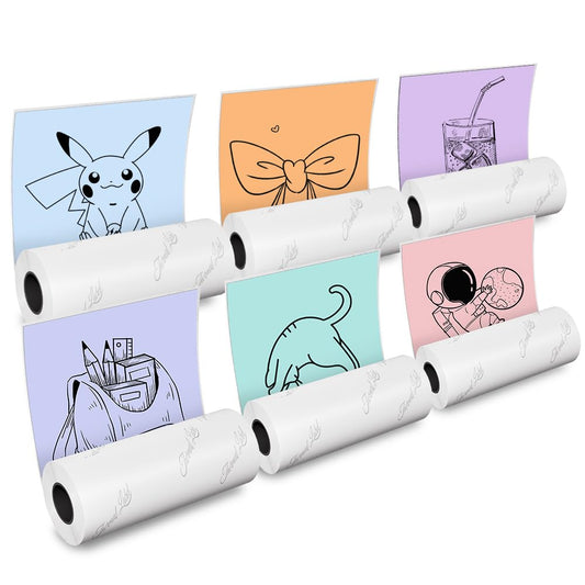 Phomemo Printer Paper Set of 6 Adhesive, Mint Green, Blue, Light Orange, Lavender Violet, Pink Thermo Printer Paper for Phomemo M02PRO T02 M02 M02S M03 M03AS M04S