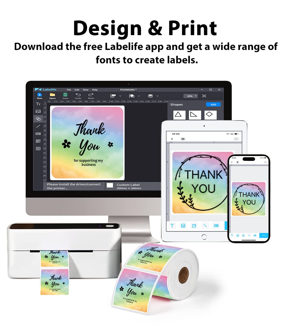 50 * 50mm Etichette con motivo a stella arcobaleno 500/rotolo Etichette arcobaleno quadrate Phomemo 500 fogli/rotolo, compatibili con stampanti di etichette MUNBYN, Phomemo, Polono, BPA free