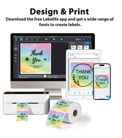 50 * 50mm Etichette con motivo a stella arcobaleno 500/rotolo Etichette arcobaleno quadrate Phomemo 500 fogli/rotolo, compatibili con stampanti di etichette MUNBYN, Phomemo, Polono, BPA free