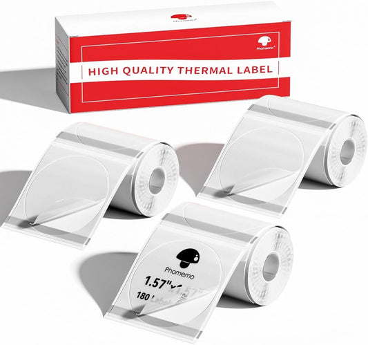 Phomemo 3 rollen M110 etiketten, 50 x 50 mm, zelfklevende transparante ronde etiketten, compatibel met Phomemo M110/M120/M220/M221/M200 labelprinters, 140 etiketten/rol, 3 rollen