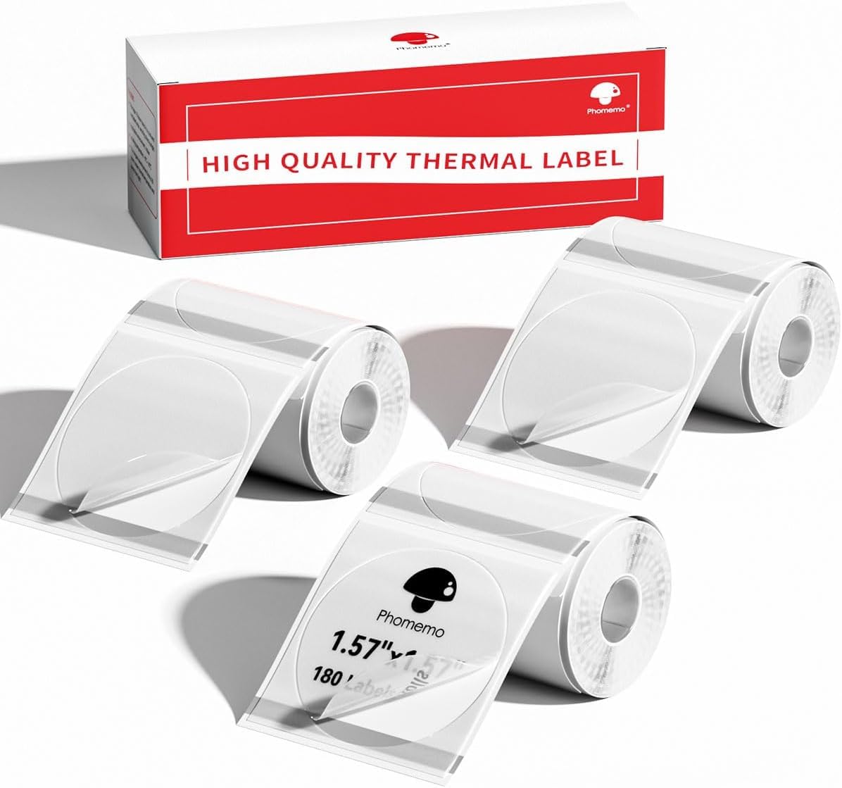 Phomemo 3 Rollen M110 Etiketten,1.57''×1.57''（40mm×40mm） Selbstklebende Transparente runde Etiketten, Kompatibel mit Phomemo M110/M120/M220/M221/M200 Etikettendrucker, 180/Rolle, 3 Rollen