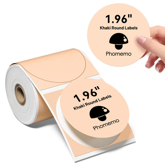 Phomemo Okr?g?e, kolorowe etykiety samoprzylepne 50 x 50 mm, papier termiczny do drukarek etykiet Phomemo M110/M221/M200/M120/M220, 140 etykiet w rolce (khaki)