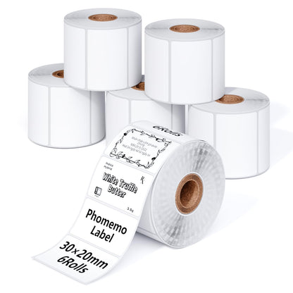 Phomemo 6 rotoli Etichette M110 Etichetta autoadesiva multifunzionale, 1.18''¡Á0.78''(30¡Á20mm), adatta per stampante etichette Phomemo M110 M200 M120 M220 M221, 320 etichette/rotolo,6 rotoli