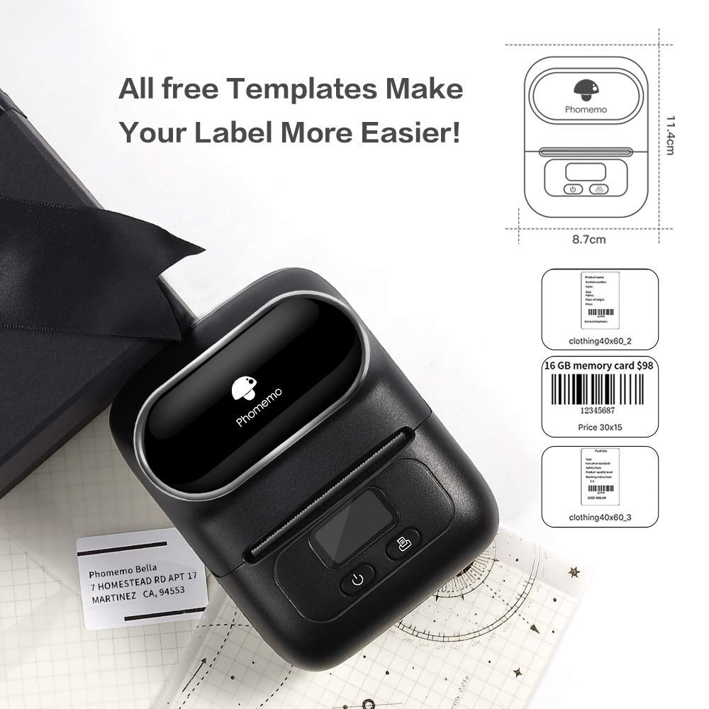 Label Maker - Phomemo M110 Portable Bluetooth Thermal Mini Label Maker Machine, Sticker Maker, Barcode Printer for Clothing, Jewelry, Retail, Mailing, Compatible with Android & iOS System