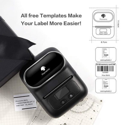 Label Maker - Phomemo M110 Portable Bluetooth Thermal Mini Label Maker Machine, Sticker Maker, Barcode Printer for Clothing, Jewelry, Retail, Mailing, Compatible with Android & iOS System
