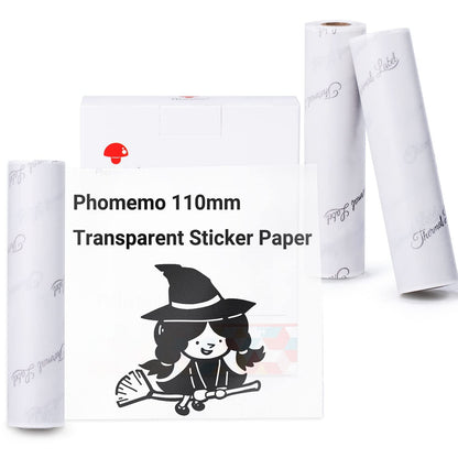 Phomemo 110 mm Transparentes Druckerpapier Kompatibel f¨¹r Phomemo M04S/M04AS Mini Thermo Taschendrucker, 3 Rollen selbstklebendes transparentes Thermo-Aufkleberpapier, 110 mm x 3,5 m, 3 Rollen