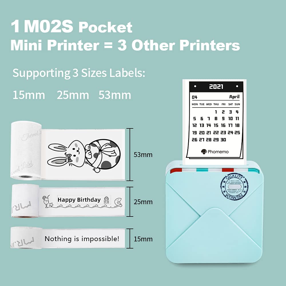 M02S Ta??nabilir Yaz?c? Seti Kablosuz Bluetooth Termal 300dpi HD Bask? ?arj Edilebilir Pil, ?ocuk Dergisi Organizasyon Foto?raflar? i?in Uygun, Phomemo iOS ve Android ile uyumlu, Ye?il