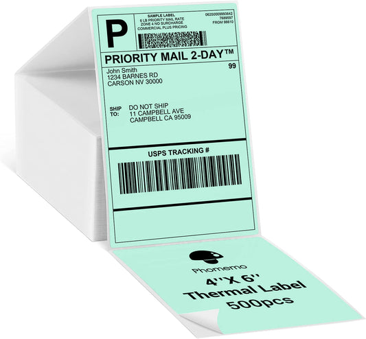 Etiquetas de la impresora de papel t¨¦rmico 4x6 etiquetas de embalaje de transporte directo t¨¦rmico etiquetas de embalaje compatibles con rollo phonemo y otras impresoras de etiquetas 4.6, verde